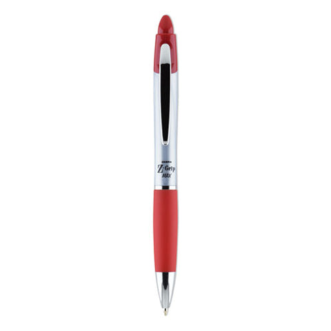 Z-grip Max Ballpoint Pen, Retractable, Medium 1 Mm, Red Ink, Silver/red Barrel, 12/pack