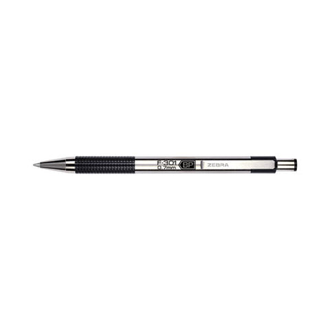 F-301 Ballpoint Pen, Retractable, Fine 0.7 Mm, Black Ink, Stainless Steel/black Barrel, 2/pack