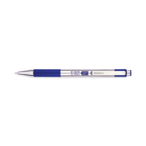 F-301 Ballpoint Pen, Retractable, Fine 0.7 Mm, Blue Ink, Stainless Steel/blue Barrel, 2/pack