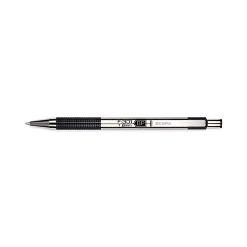 F-301 Ballpoint Pen, Retractable, Bold 1.6 Mm, Black Ink, Stainless Steel/black Barrel, 12/pack