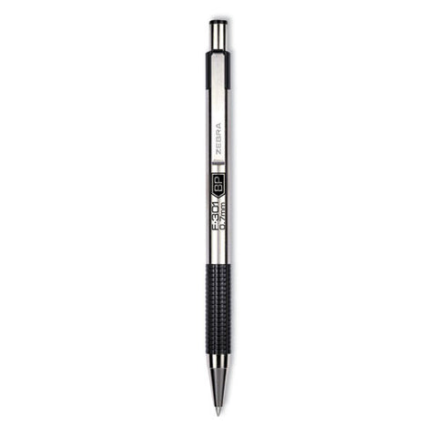 F-301 Ballpoint Pen, Retractable, Bold 1.6 Mm, Black Ink, Stainless Steel/black Barrel, 2/pack