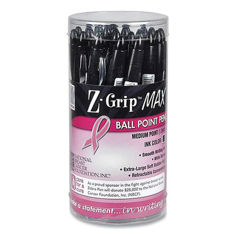 Z-grip Max Breast Cancer Awareness Ballpoint Pen, Retractable, Bold 1.2 Mm, Black Ink, Silver/black Barrel, 24/pack