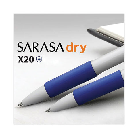 Sarasa Dry X20+ Gel Pen, Retractable, Fine 0.7 Mm, Blue Ink, White/blue Barrel, Dozen