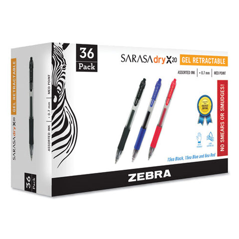 Sarasa Dry Gel X20 Gel Pen, Retractable, Medium 0.7 Mm, Blue Ink, Clear/blue Barrel, 36/pack