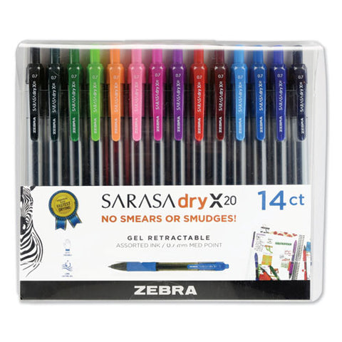 Sarasa Dry Gel X20 Gel Pen, Retractable, Medium 0.7 Mm, Assorted Ink And Barrel Colors, 14/pack