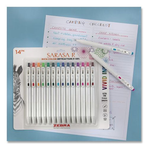 Sarasa R Gel Pen, Retractable, Extra Fine 0.4 Mm, Assorted Ink Colors, White Barrels, 14/pack