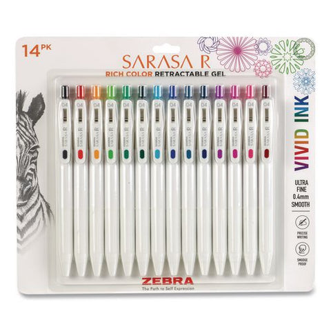 Sarasa R Gel Pen, Retractable, Extra Fine 0.4 Mm, Assorted Ink Colors, White Barrels, 14/pack