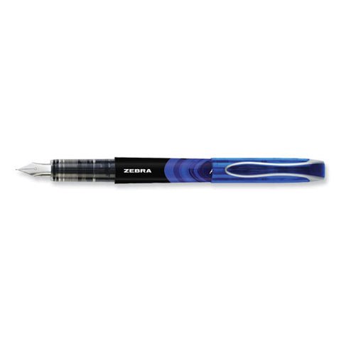 Fountain Pen, Fine 0.6 Mm, Blue Ink, Black/blue Barrel, 12/pack