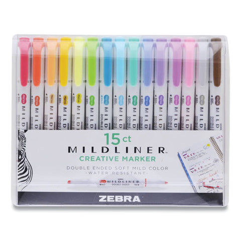 Mildliner Double Ended Highlighter, Assorted Ink Colors, Bold-chisel/fine-bullet Tips, Assorted Barrel Colors, 15/pack