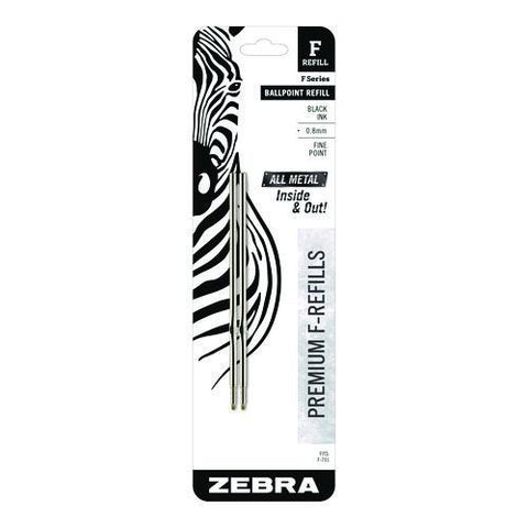 F-series Ballpoint Stainless Steel Pen Refill, Fine 0.8 Mm Conical Tip, Black Ink, 2/pack