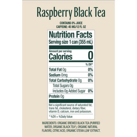 Zero Sugar Naturally Sweetened Black Tea, Raspberry, 12 Oz Can, 12/carton