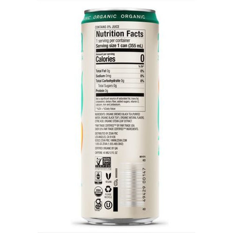 Zero Sugar Naturally Sweetened Black Tea, Peach, 12 Oz Can, 12/carton