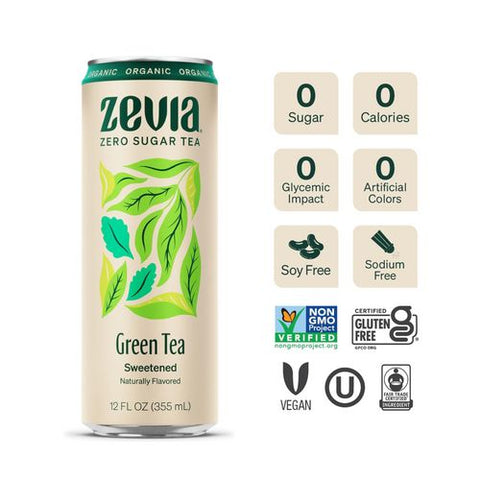 Zero Sugar Naturally Sweetened Green Tea, Green, 12 Oz Can, 12/carton