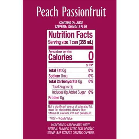 Zero Sugar Naturally Sweetened Energy Drink, Peach Passionfruit, 12 Oz Can, 12/carton